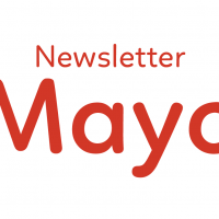 gráfica con fondo de color blanco junto a un texto en colore rojo que dice: Newsletter Mayo